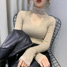 Women's Sweaters Autumn And Winter Lace Half-Turtleneck Hollow Sexy Knitwear Western Style Slim Fit Top Base Shirt