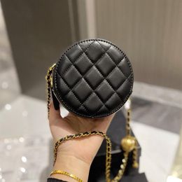 Womens Classic Quilted Round Circle Vanity Bags Black Grey Pink White Solid Color With Gold Crush Ball Crossbody Shoulder Cosmetic233p