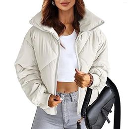 Women's Trench Coats Winter Quilted Short Cotton Coat For Women Slim Fit Long Sleeve Turtleneck Hooded Warm Down Jacket Casual Thick Jackets