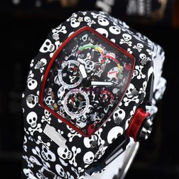 2021 Top digite version Skeleton Dial All Richa Fibre Pattern Case Japan Sapphire Mens Watches Rubber Designer Sport Watches229E