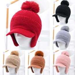 Berets Warm Ear Protection Hat Solid Color Knitted Wool Plush Lining Thickened Hairball Casual Skin-Friendly Comfortable Autumn Winter
