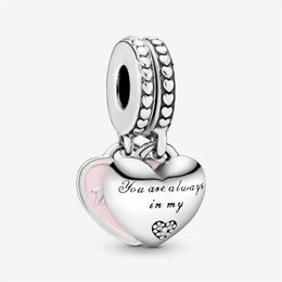 100% 925 Sterling Silver Mother & Daughter Hearts Dangle Charms Fit Original European Charm Bracelet Fashion Women Wedding Engagem281N