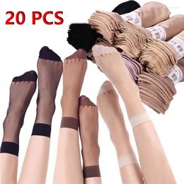 Women Socks 20pcs 10 Pairs Summer Female Short Skin Women's Thin Crystal Transparent Girl Ankle Silk Smooth Non-slip Suitable