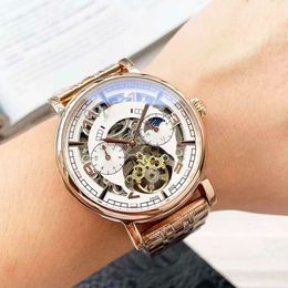 Swiss Famous Wristwatches Men's Multi Functional Calendar Week Big Three Needle Hollow Mechanical Movement Watch