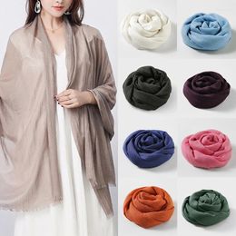 Scarves Fashion 180cm 100cm Cotton Linen Scarf Muslim Women Fringed Shawl Large Wraps Headband Plain Solid Colour Eid Long