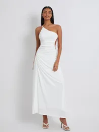 Casual Dresses Wsevypo White Backless Party Slip Long Dress Women's One-Shoulder Suspender Flowy Hem Evening Beach Night Gown Vestidos