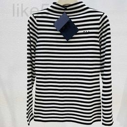 Women's Knits & Tees Designer Brand Black and White Contrast Stripe Cotton Wool High Neck Casual Knitting Fashion Top for Women 17V4