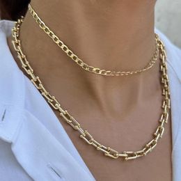 Choker Multi-layer Metal Cuban Chain Necklace For Women Adjustable Golden Copper Link Statement Neck Jewellery Female NKS274