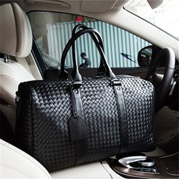 Factory whole brand men bag hand-woven black handbag classic woven leather travel bags outdoor Knitting fitness leathers handb305A
