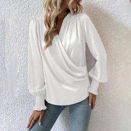 Women's Blouses Holiday Blouse Casual Chic Shirt Elegant V-neck Lantern Sleeve Soft Stylish Commuter Party Solid Colour Top