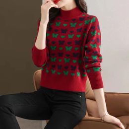 Women's Sweaters Thick Butterfly Love Jacquard Knitted Sweater Winter Loose Casual Warm Wool Pullovers Female Turtleneck Knitwear