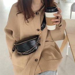 Women Chest bag Diamond pattern chain sling bags Quality PU Leather Chain Small Shoulder Messenger Bag Lady purses black wallet250A