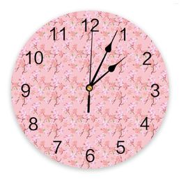 Wall Clocks Flower Tile Pattern Pink Bedroom Clock Large Modern Kitchen Dinning Round Watches Living Room Watch Home Decor