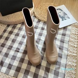 Designer Boots Thick Heel Thick Sole Long Boots Fashion Square Toe Women Rain Boots Men Women Rubber Waterproof Anti Slip