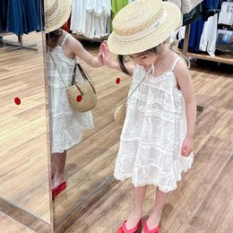 Girl Dresses Girls Casual Korean Summer Children Sweet Sling Lace Cake Simple Print Vest Soild Loose