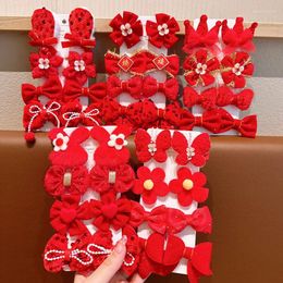 Hair Accessories 10Pcs/Set Children Year's Gift Hairpin Chinese Red Celebration Headwear Cute Side Clip Girls Headdress