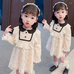 Girl Dresses Girls Lace Double Collar Dress Autumn Children's Korean Version Of Fashion Little Long Sleeve Sweet Princess