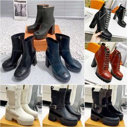 Mulheres Shake Platform Ankle Boot Designer Moda Grosso Salto alto Laureate Platform Chelsea Boot luxo couro de bezerro Cabeça quadrada Star Trail Ankle Boot Tamanho 35-40