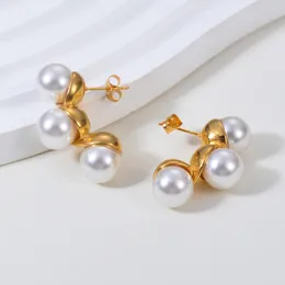 Stud Earrings Chic Imitation Pearls Statement Stainless Steel For Women Golden Exquisite Charms Elegant Jewlery