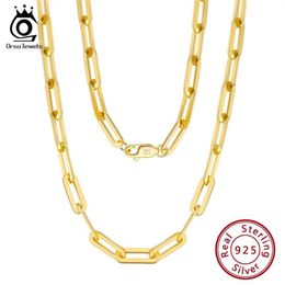 ORSA JEWELS 14K Gold Plated Genuine 925 Sterling Silver Paperclip Neck Chain 6 9 3 12mm Link Necklace for Men Women Jewellery SC39 2192q