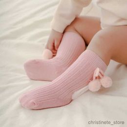 Kids Socks New Autumn Winter Toddlers Girls Cotton Socks Knee High Soft Infant Baby Long Socks With Balls Children's Socks For Christmas R231204