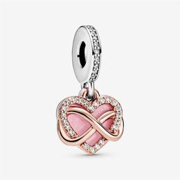 New Arrival 925 Sterling Silver Sparkling Infinity Heart Dangle Charm Fit Original European Charm Bracelet Fashion Jewellery Accesso2668