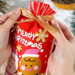 Christmas Decorations 10pcs Year 2024 Gingerbread Man Candy Gift Bag Snowflake Crisp Drawstring For Home Noel Present