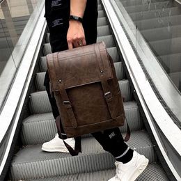 Backpack Men's Large Capacity Male Bag Business Causal Laptop Bags Soft PU Leather Waterprof Mens Schoolbag Travel Rucksack3322