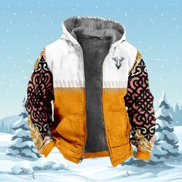 Men's Hoodies Winter Fleece Coat Jackets Outerwear Sweatshirts For Men Zip Up Aztec Ethnic Tribal Graphics Parka Overcoat Streetwear