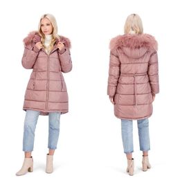 Пуховик для женщин — стеганое зимнее пальто с капюшоном из искусственного меха, размер s-xl