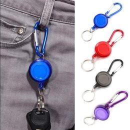 100pcs lot Candy Colors Mulitifunctional Badge Reel Retractable Keychain Recoil Id Card Holder Keyring Key Chains Steel Cord315t