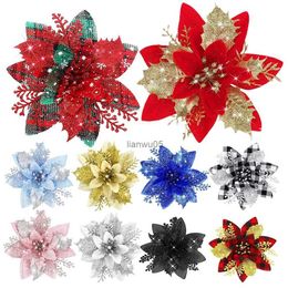 Christmas Decorations 5Pcs 14.5cm Sparkling Christmas Decorations Gold Powder Flower Doors and Windows Christmas Tree Decoration Happy New YearL231117