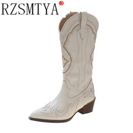 Boot Western Boots Autumn Winter Brand Cool Fashion Embroidery Cowgirl Women Midcalf Shoes 231204