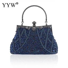 Evening Bags Vintage Handbag Female Luxury Evening Bags Dark Blue Party Purses And Handbags Designer Womens Clutch Crossbody Bags Sac A Main 231204