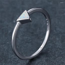 Cluster Rings Trendy Gold Silver Color Wedding Ring White Blue Opal Engagement Thin Minimalist Triangle Small Stone For Women Part341H