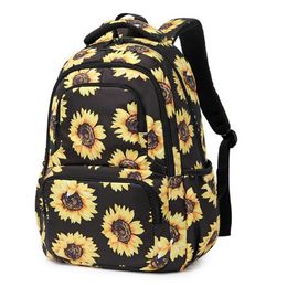 Sunflower Print Laptop Backpack With Reflective Strip Floral Girls Bookbags Women Casual Daypack Lightweight School Bag College2565