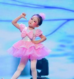 Stage Wear Party Prom Dresses For Girl Pink Children Evening Girls Modern Dance Dress Kids Ballroom Clothing Sequined Tulle