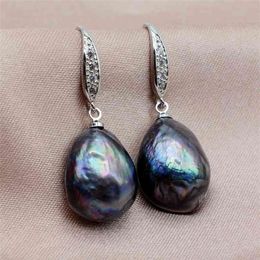Pearl drop earrings unique baroque black pearls 925 sterling silver women's pearl 210625289T