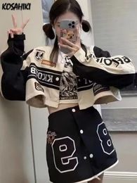 Two Piece Dress KOSAHIKI Removable Jacket Women Printed Casual Zipper Detachable Coat Y2k Vintage Colorblock Harajuku Bomber s 231204