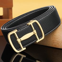 2024 New Genuine Men's Belt Genuine Leather Pure Cowhide Korean Edition Trendy H-Letter Smooth Buckle Busins Versatile Belt