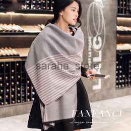 Scarves Striped Cashmere Scarf For Women Winter Thick Warm Blanket Scarves Cape Lady Fashion Pashmina Shawl Wraps Hot Sale J231204