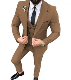 Men's Suits Men Suit 3 Pieces Slim Fit Casual Groomsmen Army Green Champagne Lapel Business Tuxedos For Formal Wedding(Blazer Pants Vest)