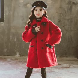 Jackets Red Jacket Winter Spring Coat Outerwear Top Children Clothes School Kids Costume Teenage Girl Clothing Woolen Cloth High Qua 231204