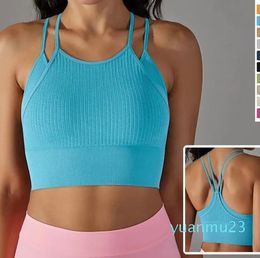 Yoga Outfit Women Fitness Bra Seamless Knitted Ribbed Workout Running Top Sexy Back Sports Underwear Female Breatahble Gym Clothes