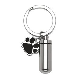 Urn key chain Pet Cremation Jewelry Charm Dog Paw Print Cylinder Memorial Urn Pendant For Ashes Keepsake Jewelry277g