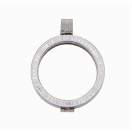 Pendant Necklaces Vinnie Design Jewelry High Quality Stainless Steel 35mm Crystal Frame Silver Color Open Coin Locket 10pcs lotPen295s