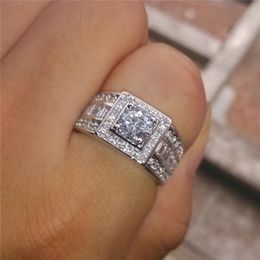 Wedding Rings Vintage Bling Crystal Filled Silver Color For Men Fashion Jewelry Gift Ring Size 5-12262R