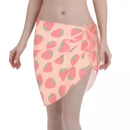 Women's Swimwear Sexy Women Pastel Strawberries Pattern Sheer Kaftan Sarong Beach Wear Bikini Cover-Up Skirt Lace-up