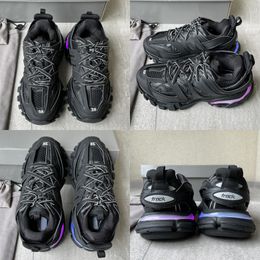 Kvinnor med Box Mens Designer Casual Shoe Track LED Sneaker Gray Blue Gomma Leather Black Pink Trainer Nylon Printed Platform For Men Light 3 3.0 Trainers Shoes