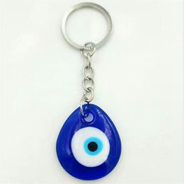 10pcs Lot Vintage Silver Turkish teardrop blue Glass evil eye Charm Keychain Gifts Fit Key Chains Accessories Jewelry A29231p